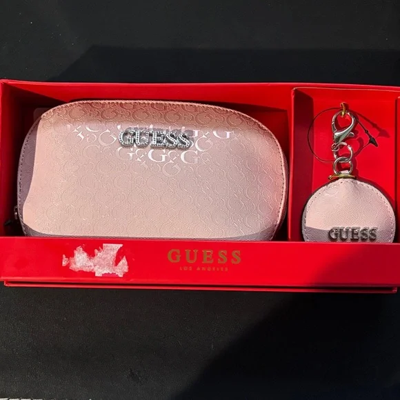 Guess Pink Cosmetic Bag and Keychain Set - Picture 1 of 1